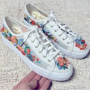 Keds White Floral Platform Sneakers